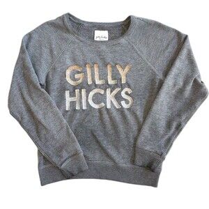 Gilly Hicks Gray Sweatshirt Small Shimmer Sparkle Logo Pullover Preppy Girls 12